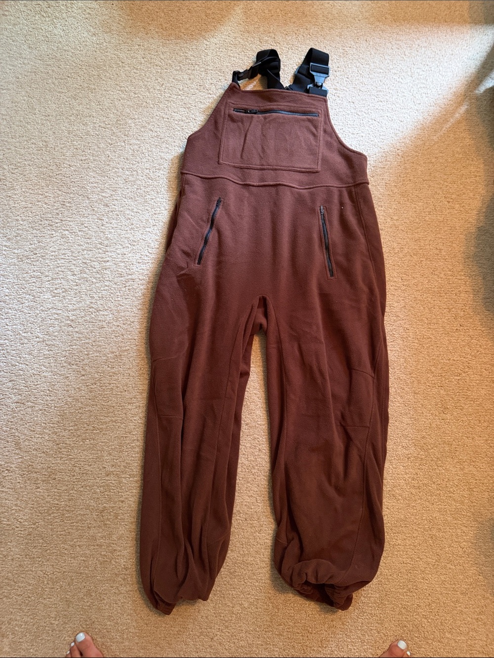 Stoic Women's Brown Fleece Bib Jumpsuit with Zip Pockets